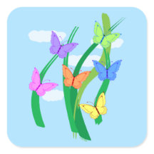 Farbige Schmetterlinge und Himmel