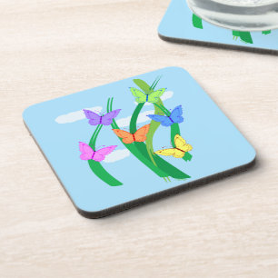 Farbige Schmetterlinge und Himmel Untersetzer