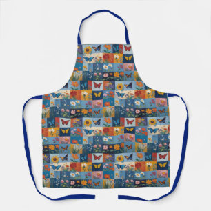 Farbige Schmetterlinge und Wildblumen Patchwork Schürze