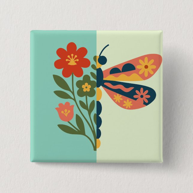 Farbige Schmetterlingsdekoration mit floralen Elem Button (Vorderseite)