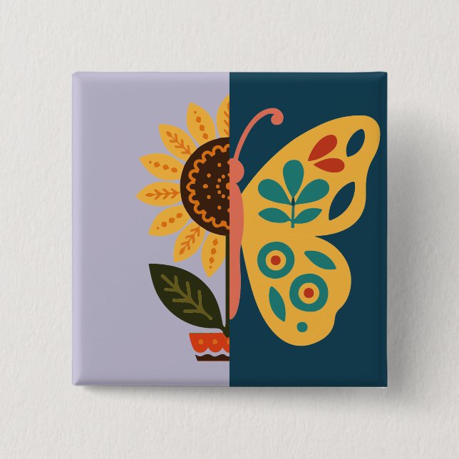 Farbige Schmetterlingsdekoration mit floralen Elem Button (Vorderseite)
