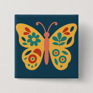 Farbige Schmetterlingsdekoration mit floralen Elem Button