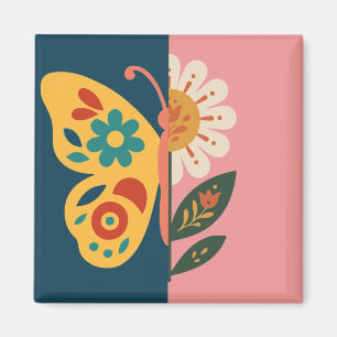 Farbige Schmetterlingsdekoration mit floralen Elem Magnet