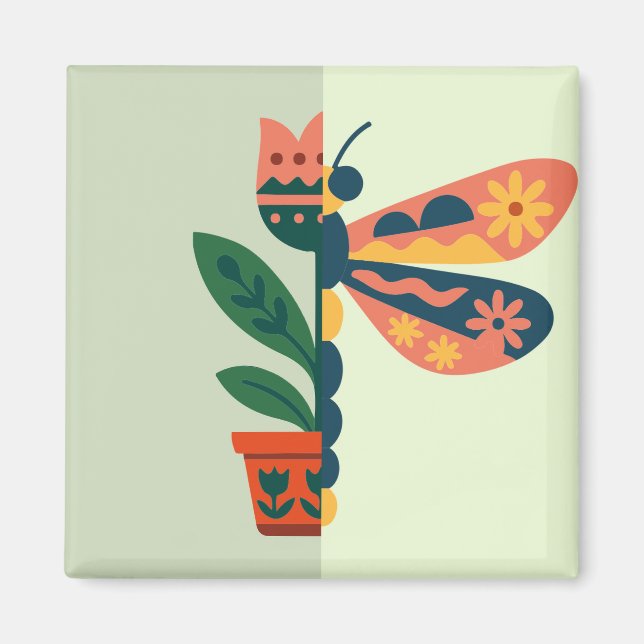 Farbige Schmetterlingsdekoration mit floralen Elem Magnet (Vorne)