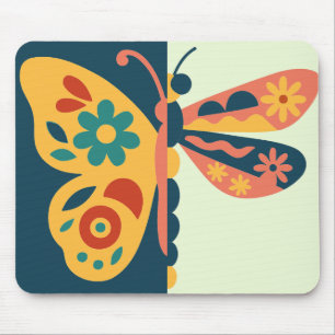 Farbige Schmetterlingsdekoration mit floralen Elem Mousepad