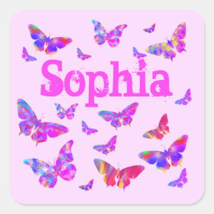 Farbige Schmetterlingskunst Rosa Sophia Namen Mädc Quadratischer Aufkleber