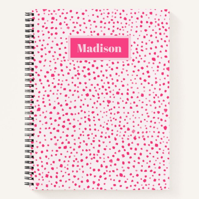 Farbige Schmuckdots Preppy Hot Pink Personalisiert Notizbuch (Vorderseite)