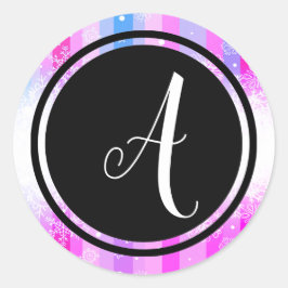 Farbige Schneemonogramm-schwarze Circle-Circle-Auf Runder Aufkleber