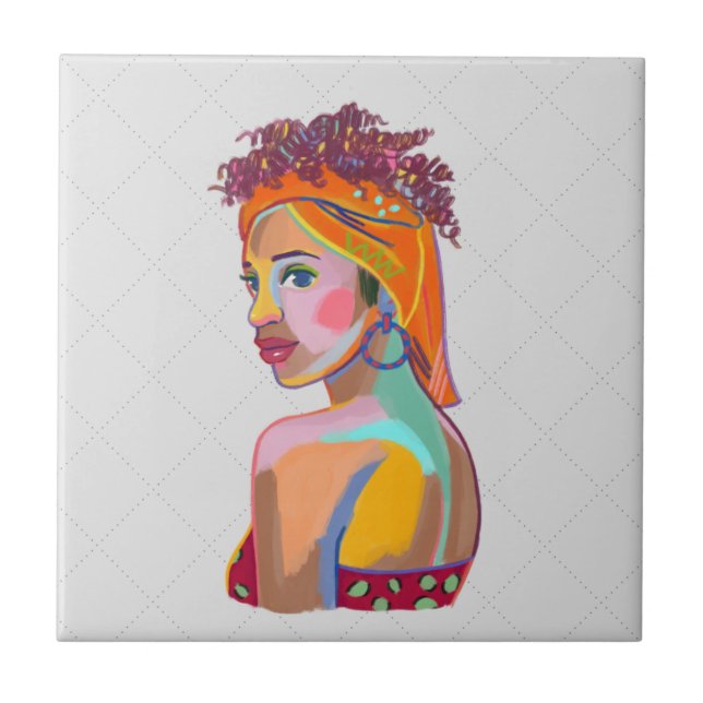 Farbige schöne Mädchen Kunst abstraktes Design   Fliese (Vorderseite)