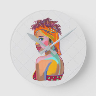 Farbige schöne Mädchen Kunst abstraktes Design Runde Wanduhr