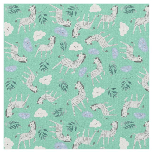 Farbige schöne Safari Zebra Pferd Kinder grün Stoff (Nahaufnahme)