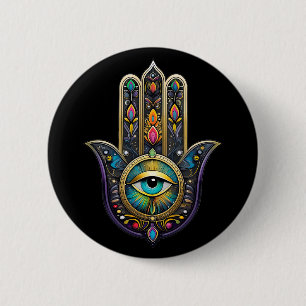 Farbige schwarze Gold Hamsa mit Türkis drittem Aug Button