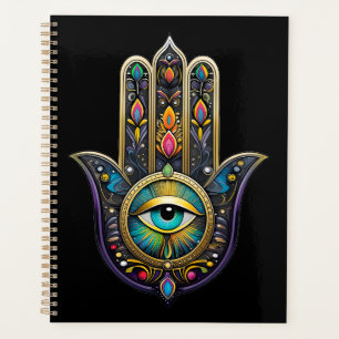 Farbige schwarze Gold Hamsa mit Türkis drittem Aug Planer