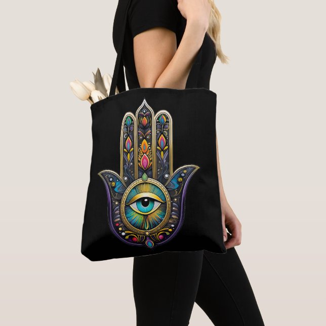 Farbige schwarze Gold Hamsa mit Turquoise drittem  (Von Nahem)