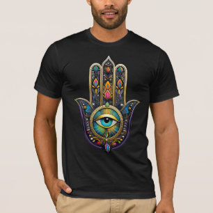 Farbige schwarze Gold Hamsa mit Turquoise drittem  T-Shirt