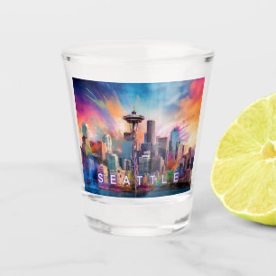 Farbige Seattle-Skyline Abstract Art Schnapsglas