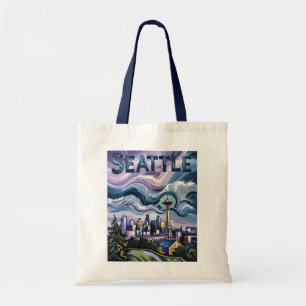 Farbige Seattle-Skyline Van Gogh-Stadtlandschaft R Tragetasche