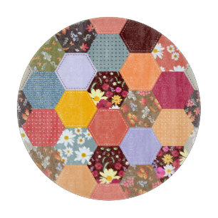Farbige Sechseck-Blumen- Quilt-Design Schneidebrett