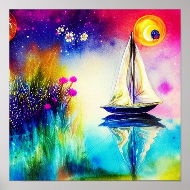 Farbige Segelboot   Poster (Vorne)