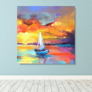 Farbige Segelboot-Sonnenuntergangs-Abstrakte Kunst Leinwanddruck