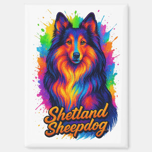 Farbige Shetland Sheepdog Pop-Art-Illustration Magnet