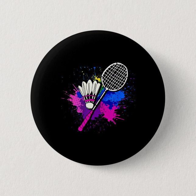 Farbige Shuttlecock-Racket-Badminton-Spielerin  Button (Vorderseite)