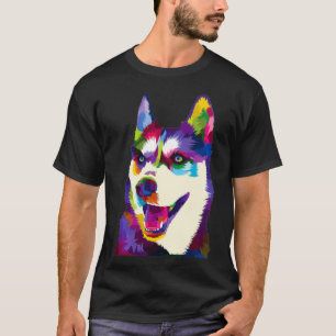 Farbige sibirische Husky geometrisch leuchtende Hu T-Shirt