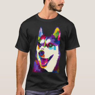 Farbige sibirische Husky geometrisch leuchtende Hu T-Shirt