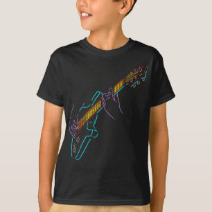 Farbige Silhouette einer Bassgitarre. Rockmusik. T-Shirt