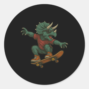 Farbige Skateboarding-Triceratops-Dinosaurier-Desi Runder Aufkleber