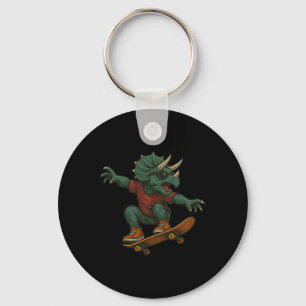 Farbige Skateboarding-Triceratops-Dinosaurier-Desi Schlüsselanhänger