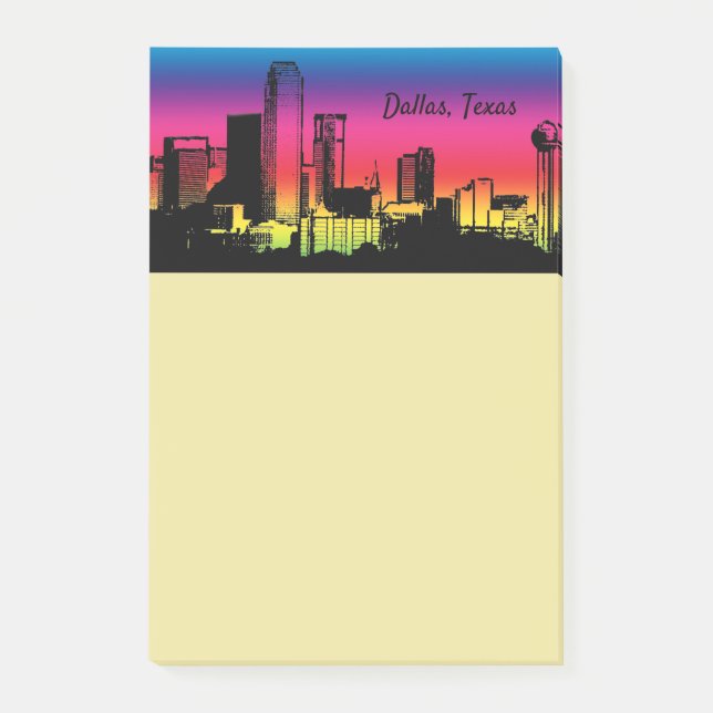 Farbige Skyline Dallas Post-it Klebezettel (Vorderseite)