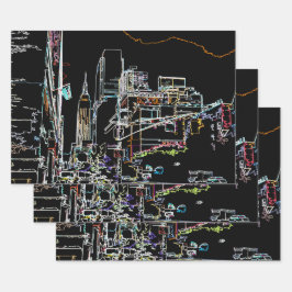 Farbige Skyline in Manhattan Geschenkpapier Set