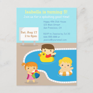 Farbige Sommer-Geburtstagspool-Party Einladungen