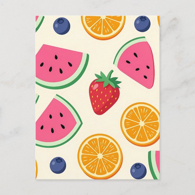 Farbige Sommerfrüchte Wassermelone Orange Postkarte (Vorderseite)
