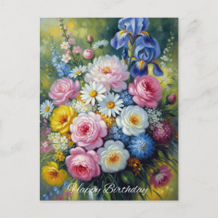 Farbige Sommergartenblumen zum Geburtstag  Postkarte
