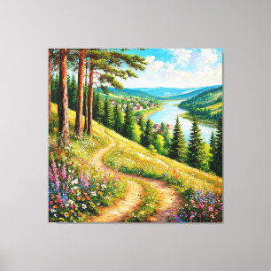 Farbige Sommerlandschaft mit Wildblumen Leinwanddruck