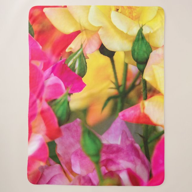 Farbige Sommerrosen Sherpadecke (Vorderseite)