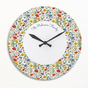 Farbige Sommerwildblumen Personalisierte Blumenges Große Wanduhr
