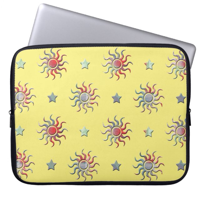 Farbige Sonne und Sterne Design Laptopschutzhülle (Vorderseite)