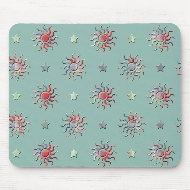 Farbige Sonne und Sterne Design Mousepad (Vorne)
