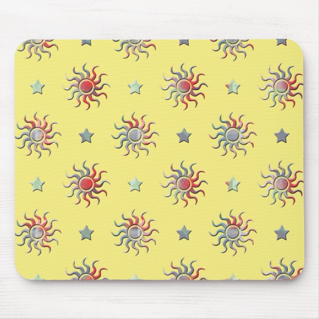 Farbige Sonne und Sterne Design Mousepad (Vorne)