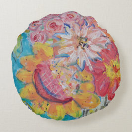 Farbige Sonnen von Lydia's Art Sangria Rundes Kissen