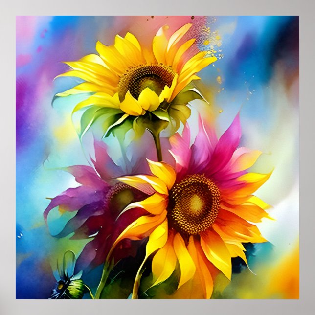 Farbige Sonnenblume Poster (Vorne)