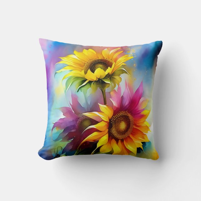 Farbige Sonnenblumen Kissen (Vorderseite)