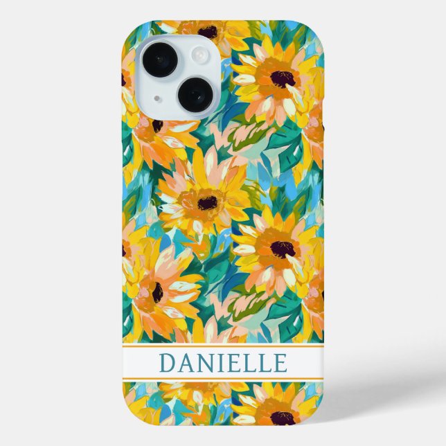 Farbige Sonnenblumen-Malerei monogrammiert Case-Mate iPhone Hülle (Rückseite)