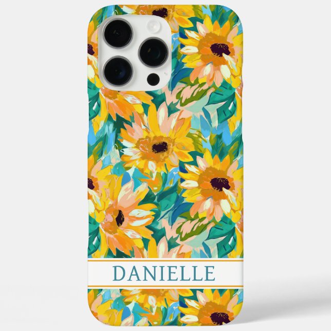 Farbige Sonnenblumen-Malerei monogrammiert Case-Mate iPhone Hülle (Rückseite)