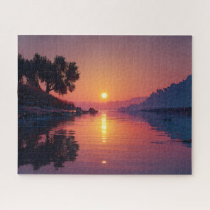 Farbige Sonnenuntergangs-Himmel-und-Wasser-Fotogra Puzzle