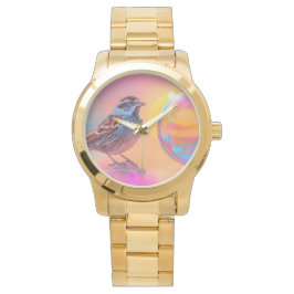 Farbige Sparrow und Regenbogenblase Armbanduhr