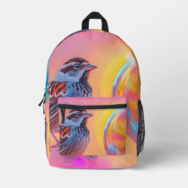 Farbige Sparrow und Regenbogenblase Bedruckter Rucksack (Vorderseite)